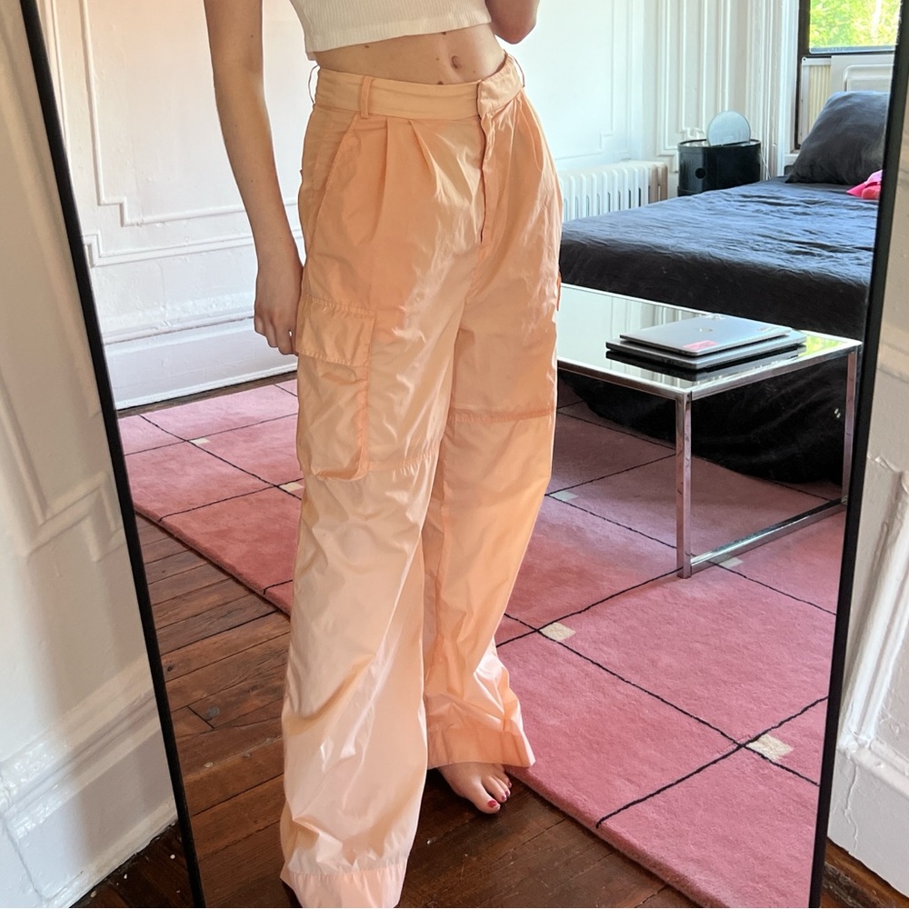 Tibi SS20 Orange Crispy Nylon Stella Pleated Cargo Pants